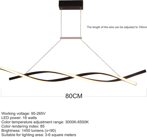 Modern LED Chandelier Lighting Lamps Bedroom Kitchen (Black, L80cm Pendant)