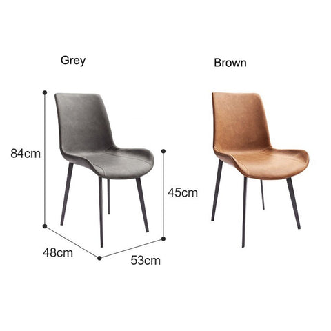 Minimal List Dining Chairs PU Retro Chair Cafe Kitchen Modern Metal Legs x 2 Grey