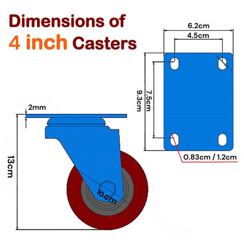 4 inch Heavy Duty Casters Lockable Caster Wheel Swivel Casters Castor with Brakes for Furniture and Workbench Cart