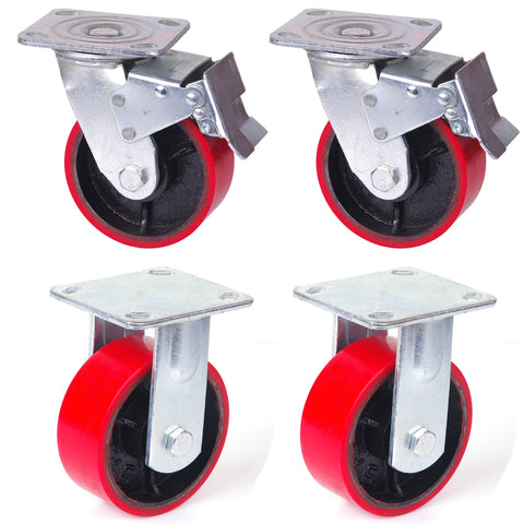 4x 5 inch Industrial 2000KG Swivel Brake Locking Caster Castor Wheels Casters 2x swivel 2x fixed Furniture Workbench