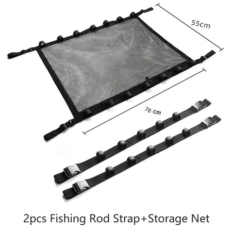 Car Fishing Rod Strap Vehicle Rod Carrier Storage Net Fishing Pole Holder SUV-2PCS Black Fishing Strap +Storage Bag