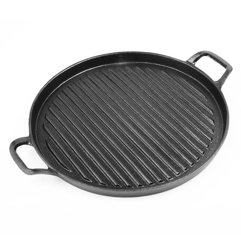 30cm Ribbed Cast Iron Frying Pan Sizzle Platter