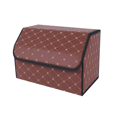 Leather Car Boot Foldable Trunk Cargo Organizer Box Coffee/Gold Stitch Medium