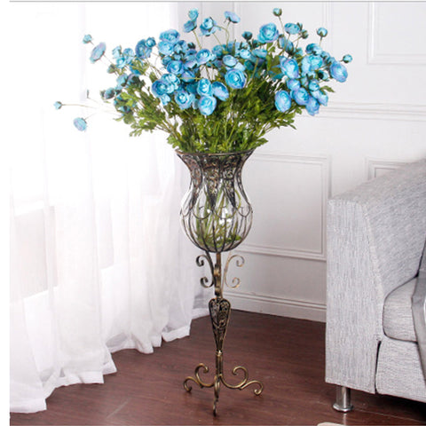 85cm European Clear Glass Floor Flower Vase with Tall Metal Stand