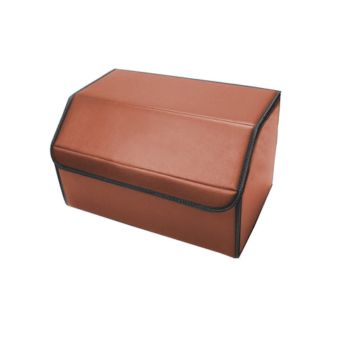 Leather Car Boot Foldable Trunk Cargo Organizer Box Coffee Medium