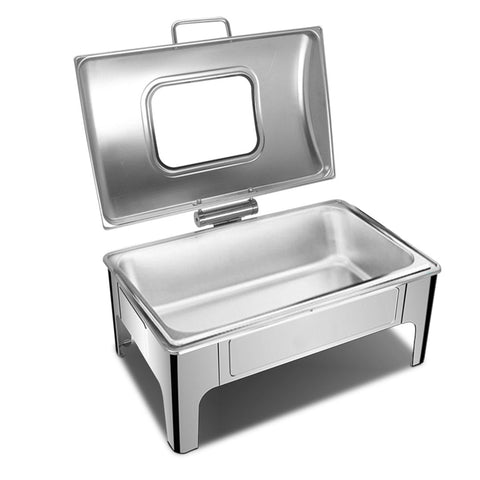 9L Rectangular Stainless Steel Chafing Dish Set with Glass Lid