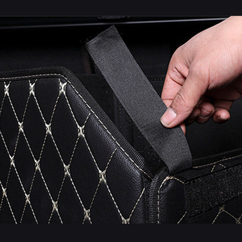 Leather Car Boot Foldable Trunk Cargo Organizer Box Black/Gold Stitch Small