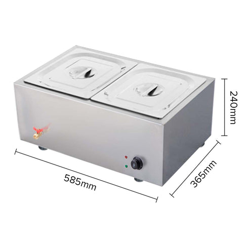 Stainless Steel 2 X 1/2 GN Pan Electric Bain-Marie Food Warmer with Lid