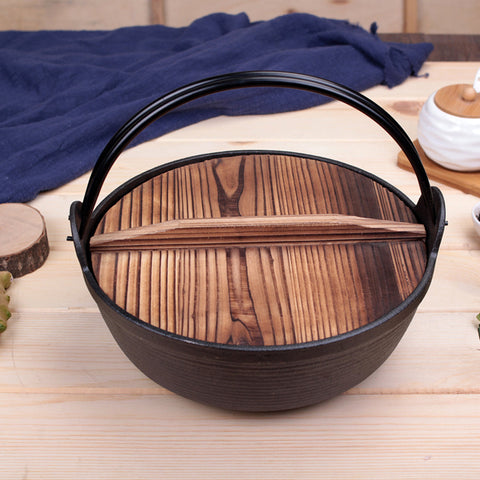 25cm Cast Iron Sukiyaki Hot Pot with Wooden Lid