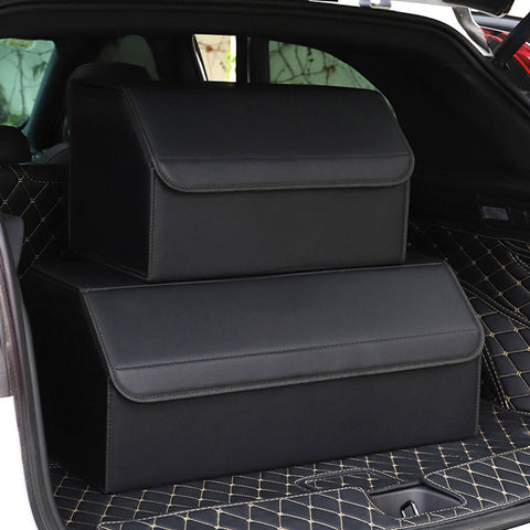 Leather Car Boot Foldable Trunk Cargo Organizer Box Black Large