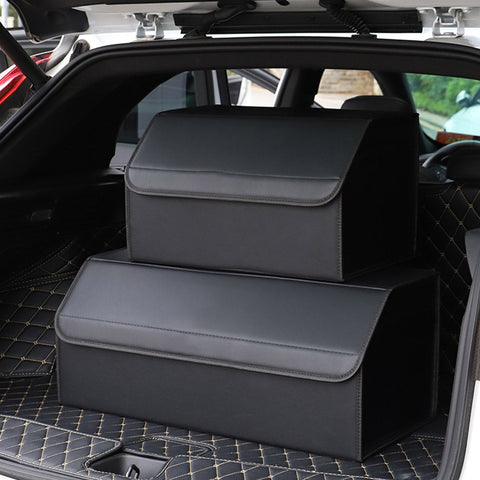 Leather Car Boot Foldable Trunk Cargo Organizer Box Black Medium