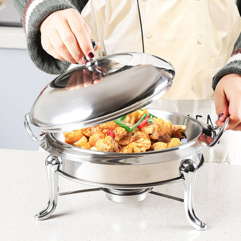 Stainless Steel Gold Accents Round Chafing Dish with Glass Top Lid