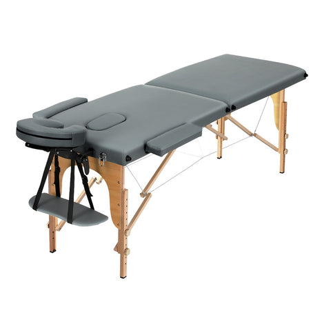 Zenses Massage Table 56CM Width 2Fold Portable Wooden Therapy Beauty Bed Grey