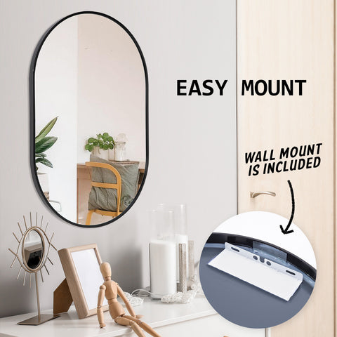 2 Set La Bella Black Wall Mirror Oval Aluminum Frame Makeup Decor Bathroom Vanity 50x75cm