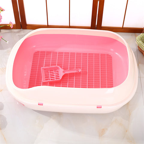 YES4PETS Large Portable Cat Toilet Litter Box Tray with Scoop and Grid Tray-Pink
