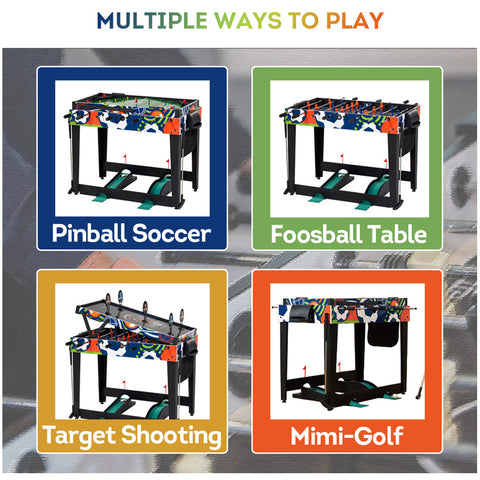 T&R SPORTS 4FT 4-In-1 Multifunctional Table Pinball Soccer/Foosball Table/Target Shooting/Mini-Golf - Black