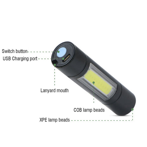 Super Bright COB Mini LED Flashlight USB Rechargeable Camping Small Torch Lamp