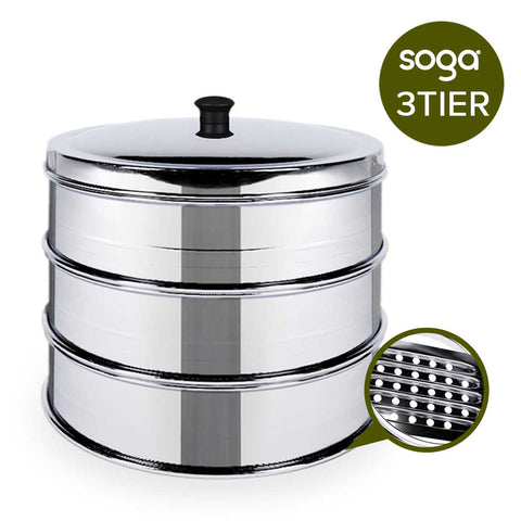 3 Tier Stainless Steel Steamers With Lid 28cm