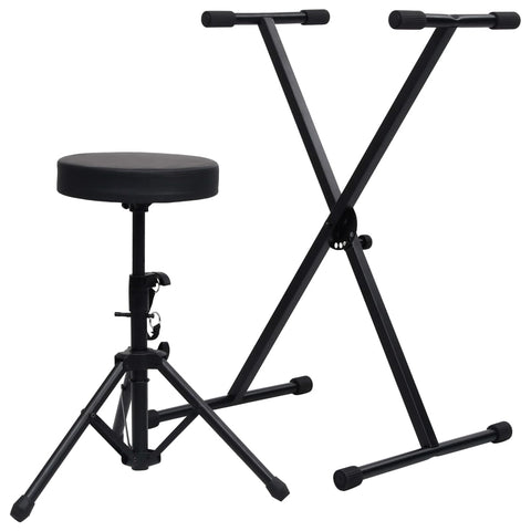 Keyboard Stand And Stool Set Black