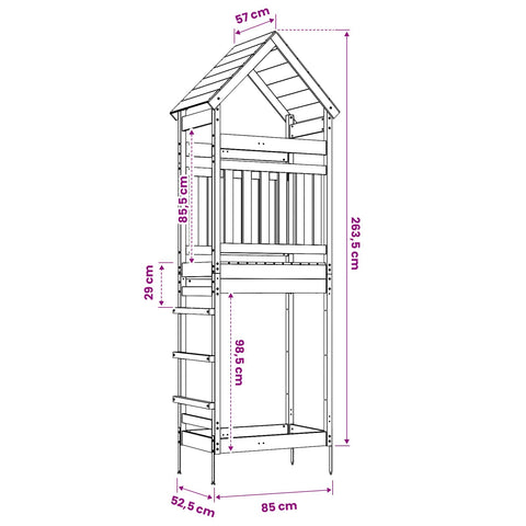 Outdoor Play Tower Natural 53 X 85 X 264 Cm Solid Pine Wood