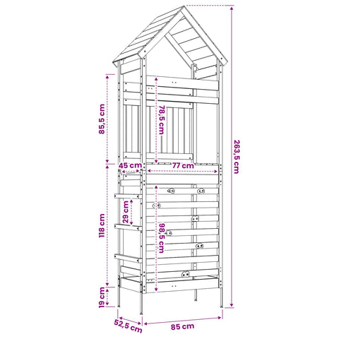 Outdoor Play Tower Natural 53 X 85 X 264 Cm Solid Pine Wood