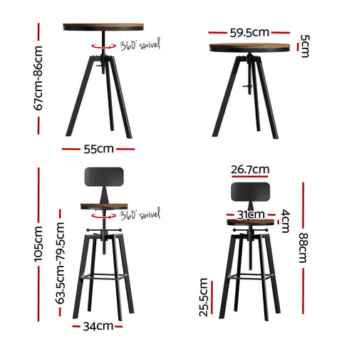 Artiss Bar Table and Stools Set Dining Desk Industrial Kitchen Chairs Cafe Pub