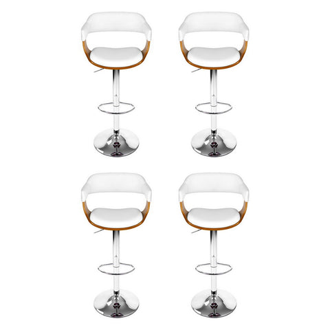 4x Artiss Bar Stools Gas Lift Leather with Armrest White