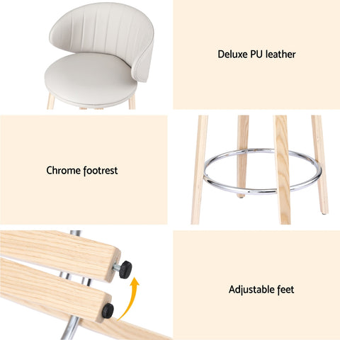 2x Artiss Bar Stools Dining Chairs Contoured Leather Wood Stool