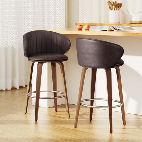2x Artiss Bar Stools Dining Chairs Contoured Leather Wood Stool