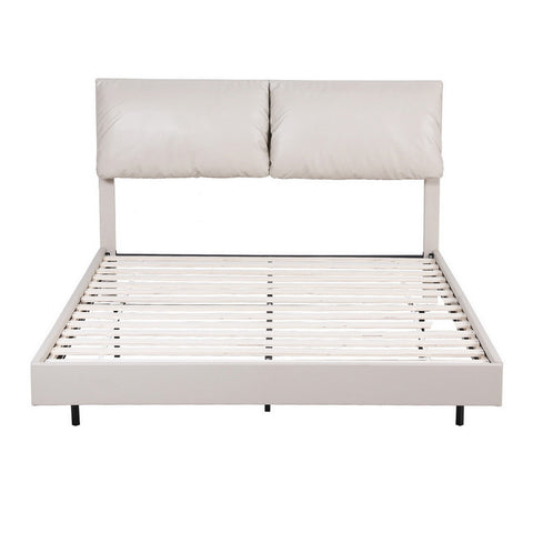 Artiss Double Bed Frame RGB LED Floating Beds Adjustable Headboard Beige White