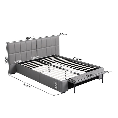 Artiss Queen Size Upholstered Gas Lift Bed Frame with Foldable Bench PVC Leather Platform Bed with Storage