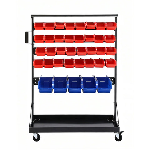 Giantz 74 Bins Storage Rack Double Sided Mobile Garage Workshop Tools Organizer