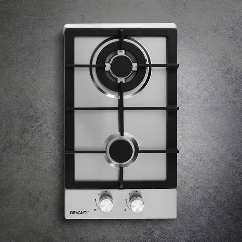 Devanti Gas Cooktop 30cm 2 Burner Silver