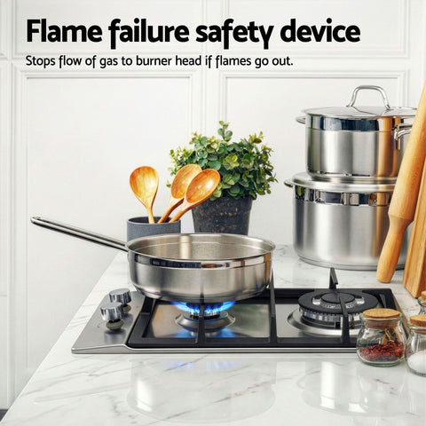 Devanti Gas Cooktop 30cm 2 Burner Silver