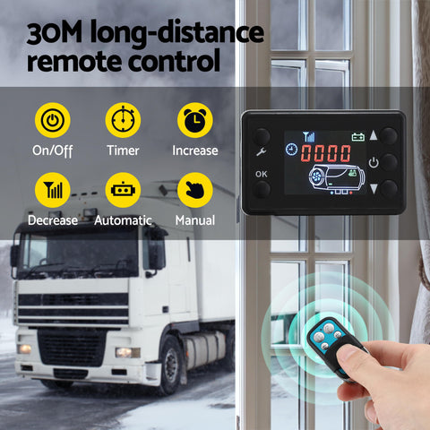 Giantz Diesel Air Heater 12-24V 2KW LCD Display Remote Control for Car Bus RV Indoor Black