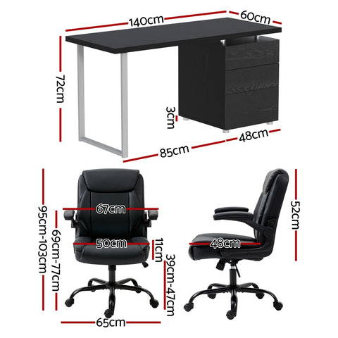 Artiss Computer Desk Executive Office Chairs Sets Black