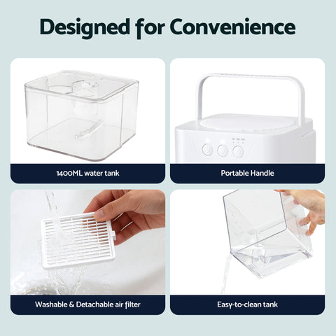 Devanti 1400ML Portable Dehumidifier Quiet Sleep Mode Timer Auto Off Bedroom White
