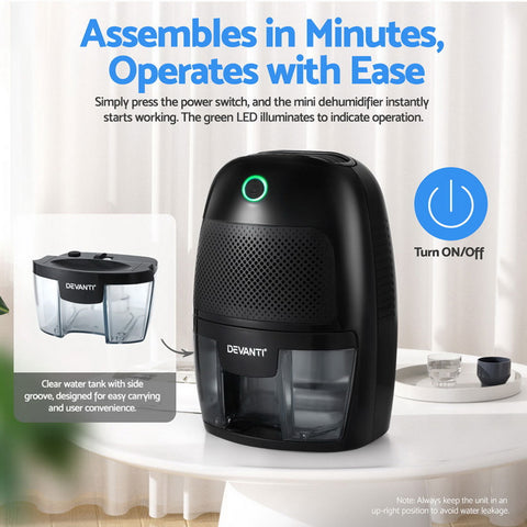 Devanti Dehumidifier 600ML Air Purifier Black