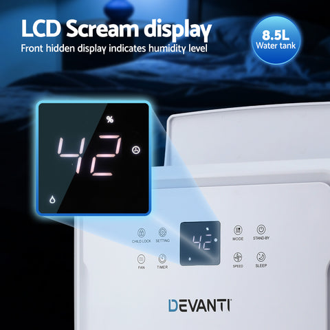 Devanti 50L/Day Dehumidifier Home Air Dryer Mould Moisture 8.5L Tank
