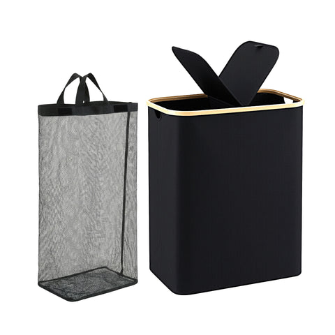Artiss 2 Sections Laundry Basket with Removable Bags Foldable Black
