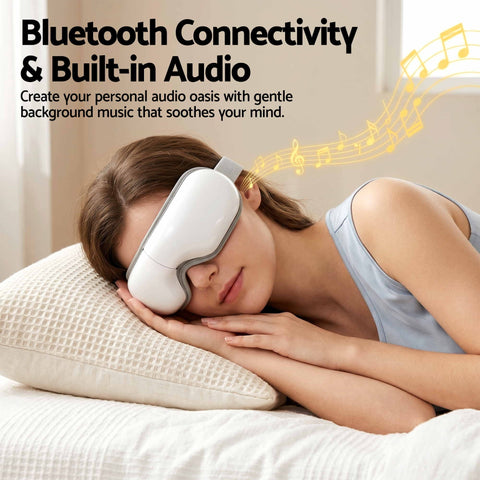 Livemor Eye Massager with Heat & Vibration | 180° Foldable Electric Eye Heat Mask with Bluetooth Music for Fatigue Relief | Rechargeable 3D Wrap-Around Temple Massager, White