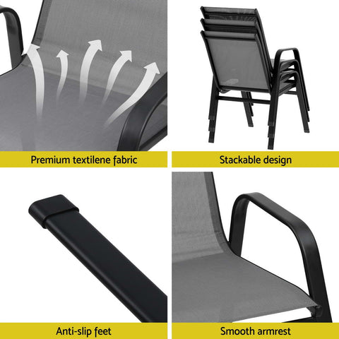 Gardeon 4PC Outdoor Dining Chairs Stackable Lounge Chair Patio Furniture Grey