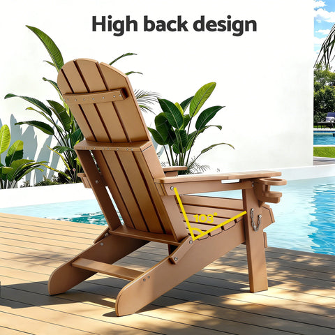 Gardeon Outdoor Chairs Folding Adirondack Beach Chair HDPE Sun Lounge Patio Furniture Garden Brown