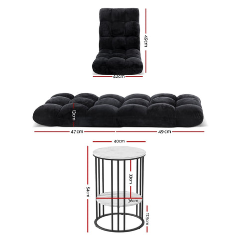 Artiss Sofa Bed Floor Lounge Recliner Foldable Chair & Side Table Bundle