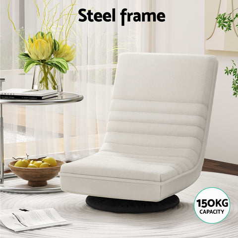 Artiss Floor Lounge & Coffee Table Set, Swivel Foldable Linen Sofa Chair White, C-Shaped Side Table Walnut