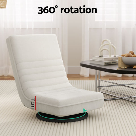 Artiss Floor Lounge & Coffee Table Set, Swivel Foldable Linen Sofa Chair White, C-Shaped Side Table Walnut