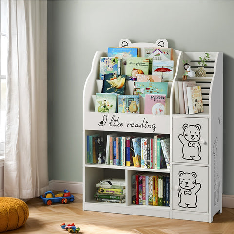 Keezi 4 Tiers Kids Bookshelf Storage Children Bookcase Toy Organiser Display
