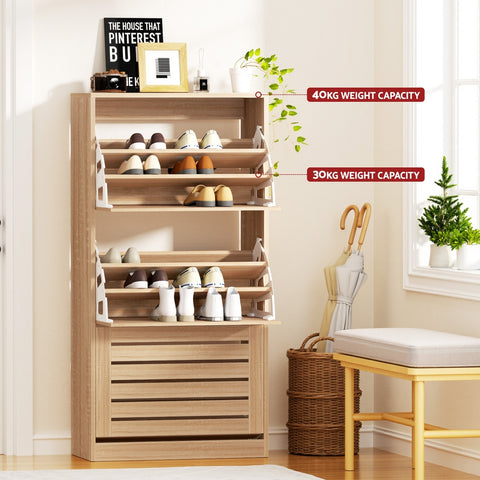 Artiss Shoe Cabinet Storage Drawer 45 Pairs Pine
