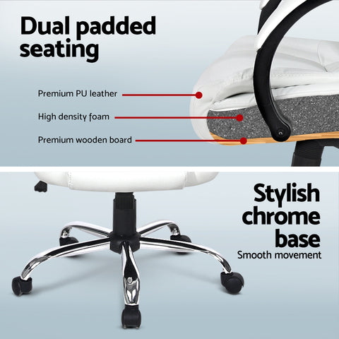 Artiss Computer Desk 120cm Executive Office Chair Set PU Leather High Back White