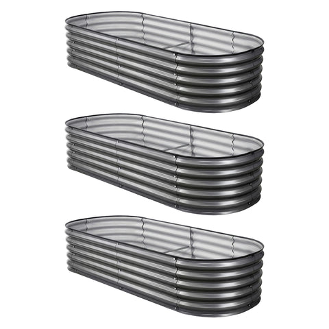 Green Fingers 3 Pcs Raised Garden Bed Kit Oval Galvanized Steel Planter Boxes 160x80x42cm, Heavy Duty Metal Elevated Garden Bed for Vegetables Flowers Herbs, with Safety Edging, Gloves & Pegs Included